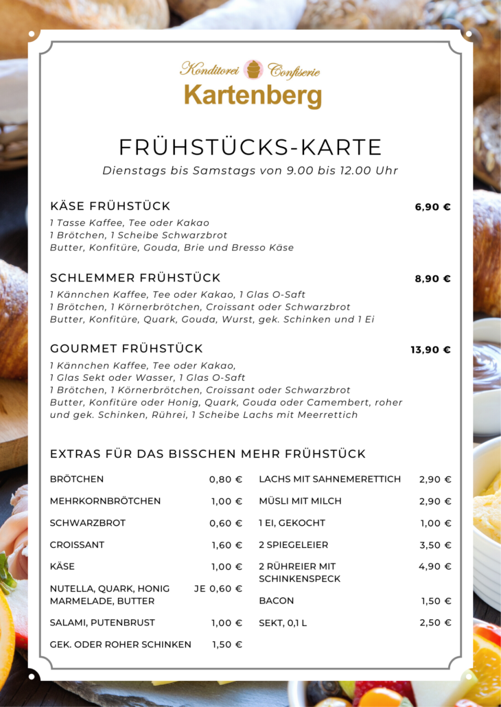 Speisekarten Frühstück, Waffeln und Reibekuchen Kartenberg Ennepetal